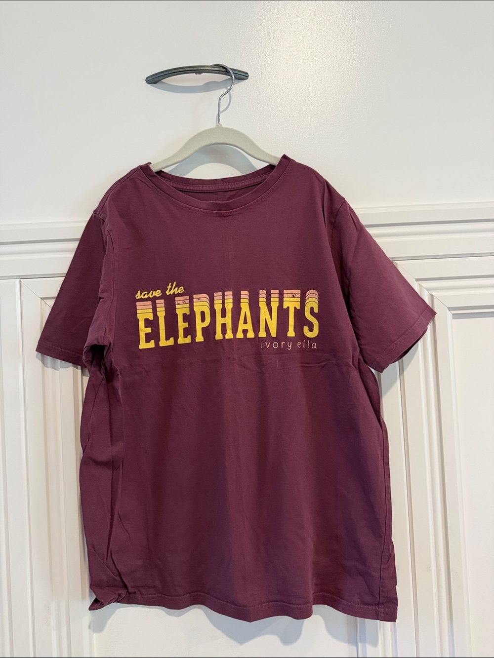 Ivory Ella "Save the Elephants" Short Sleeve T-Shirt - Burgundy S